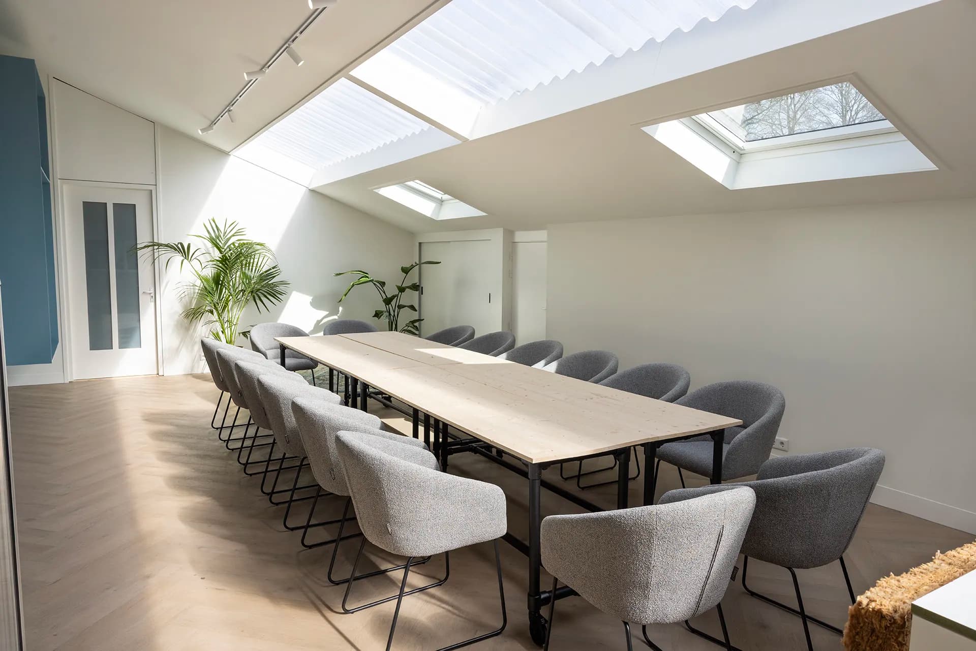 The light meeting room set up for a meeting