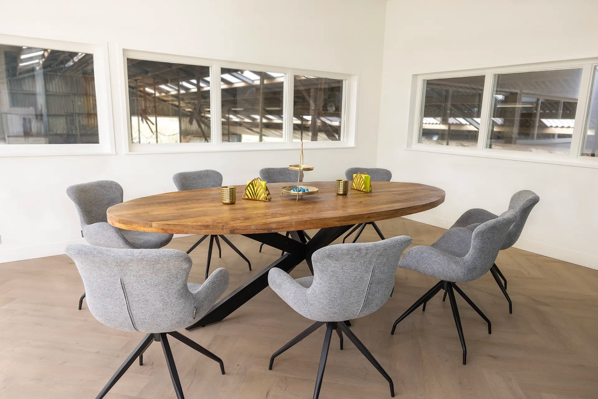 Boardroom set-up at the oval wooden table