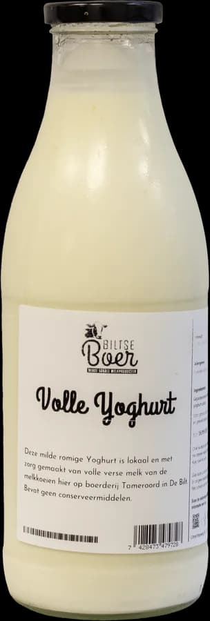 Glazen fles volle yoghurt